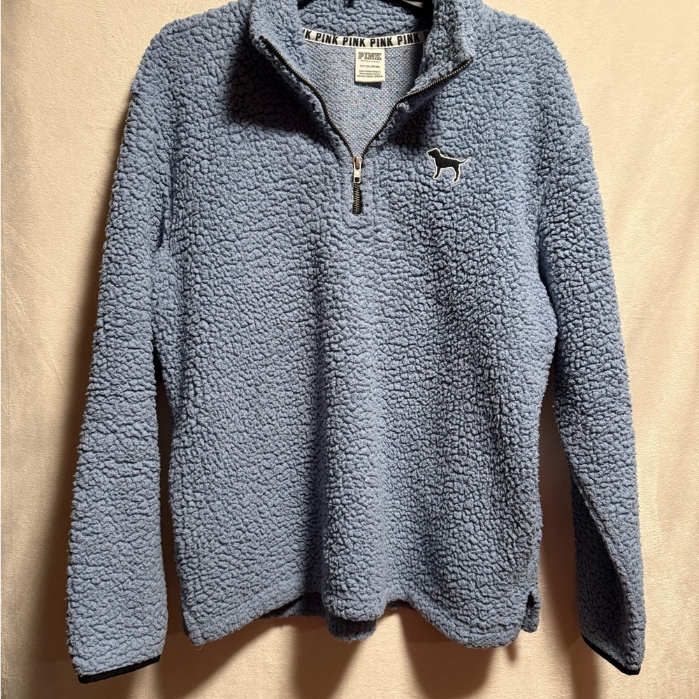 PINK Victoria's Secret Light Blue Sherpa Zip-Up Sweater